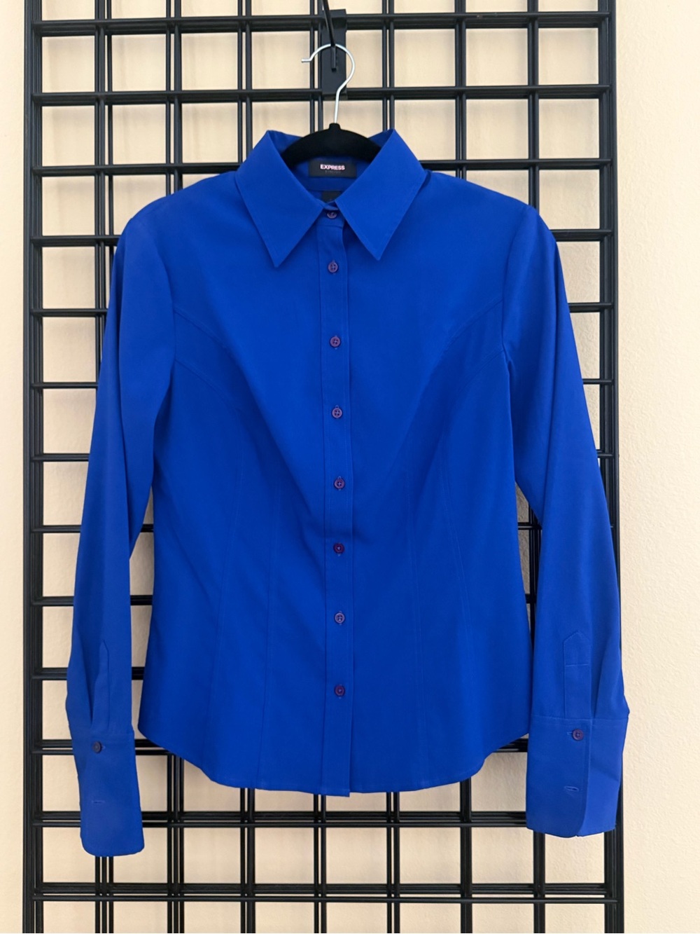 Express Women's Cobalt Blue Fitted Button-Down Shirt